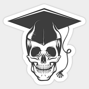 Human skull in Bachelor graduation cap Sticker